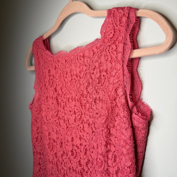 Adrianna Papell Coral Lace Cocktail Dress Wedding Guest Formal Sheath Size 2 - Picture 3 of 14